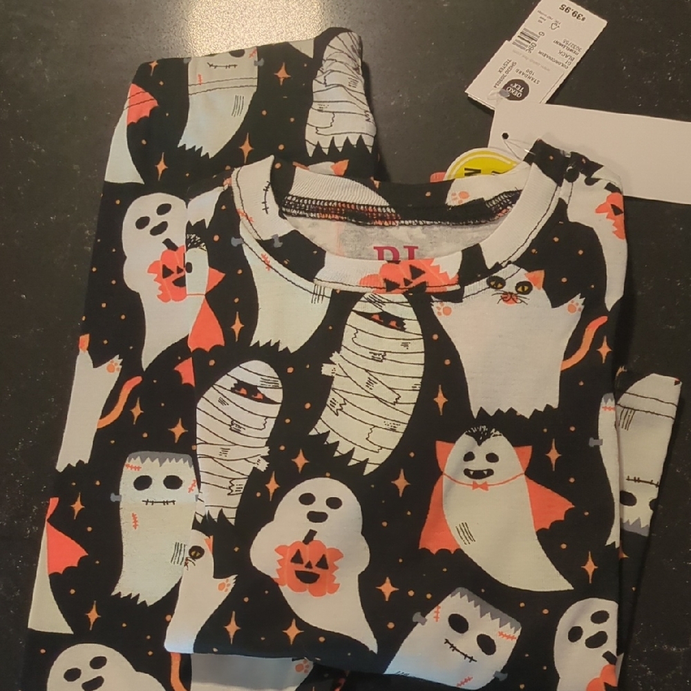 PJ Place NWT Kids Glow In The Dark Halloween Ghost Pants Shirt Matching Set